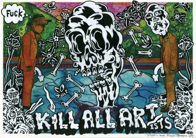 ''Kill all Art, Art, Artists, 2024, Timeless Emotion'' original collaborative artwork by Russell Taysom and KEELERTORNERO