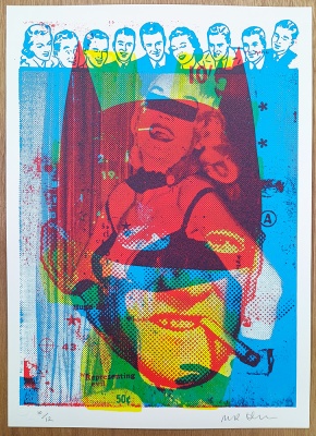 ''Batsmoker - burlesque (blue)'' A3 limited edition screenprint by Mr Edwards