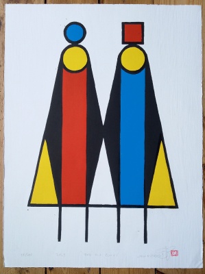 ''Two Old Punks (Colour)'' limited edition woodcut print by John Pedder