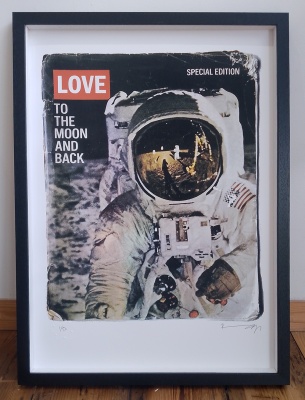 ''To the moon and back'' screenprint by Richard Pendry