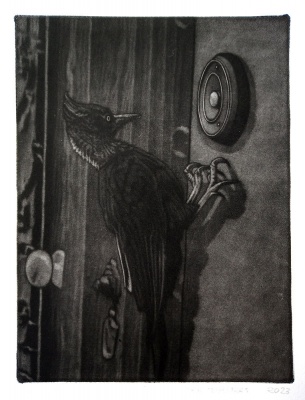 ''Knock knock'' mezzotint print by Sjoerd Tegelaers