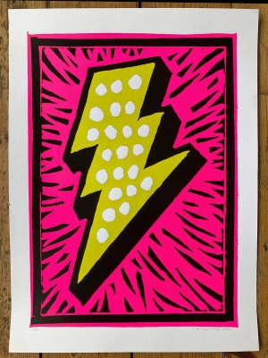 ''Fairground lightning (neon pink)'' limited edition screenprint by Gareth Williams