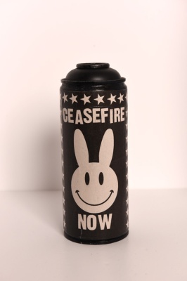 ''Bunnies Not Bombs'' customised empty spray can by Benjamin Irritant