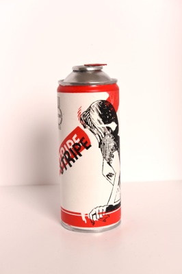 ''Red Stripe single'' customised empty spray can by Carl Stimpson