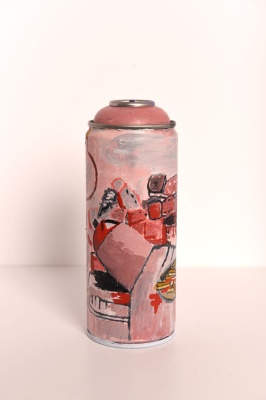 ''Spraying, eating, farting'' customised empty spray can by Mark Perronet